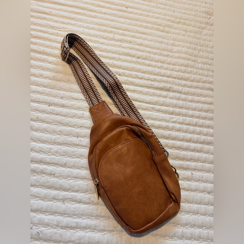 Brown Faux Leather Crossbody Bag